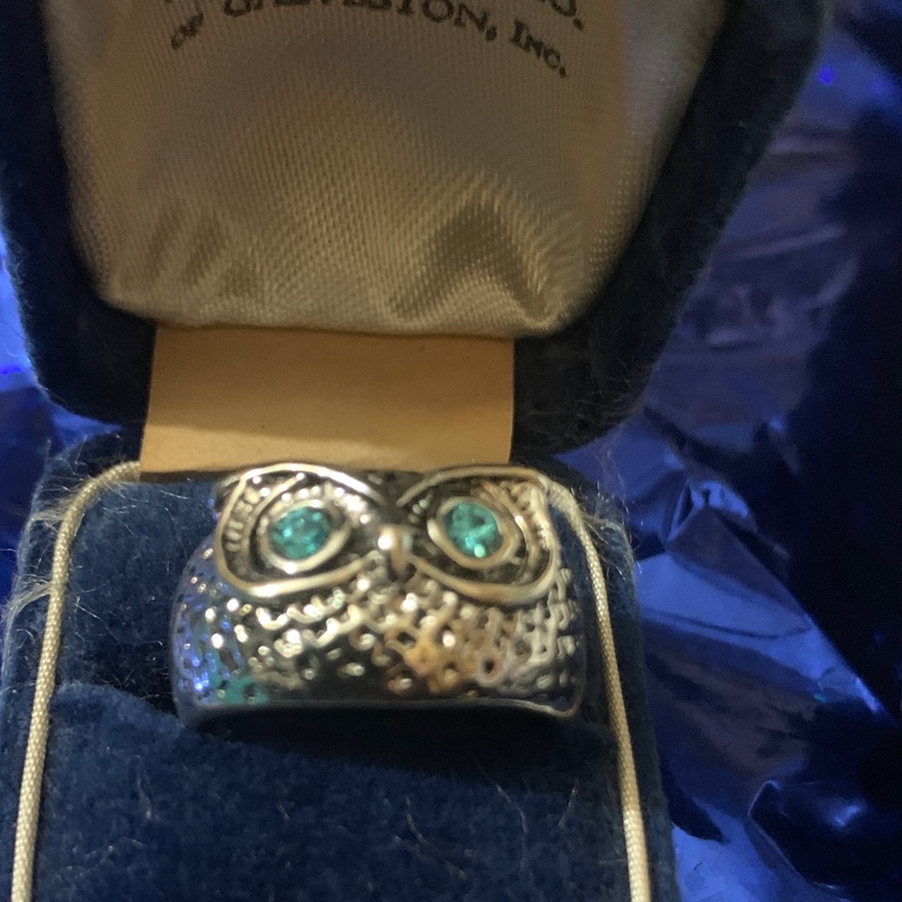 Adjustable Silver Owl Ring With Blue Accents - image 7